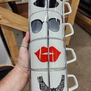 Brand New !! Retro Coffee Cups Inside a Holder